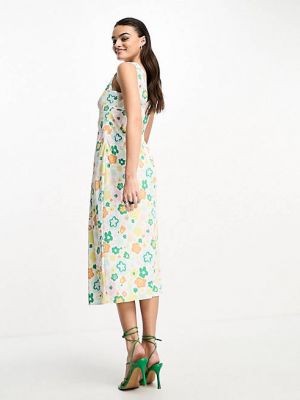 Гламурное платье-миди с весенним цветочным принтом в стиле ретро