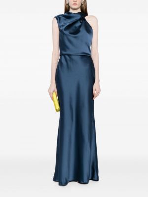 Drapiruotas asimetriškas vakarinė suknelė satininis Amsale mėlyna