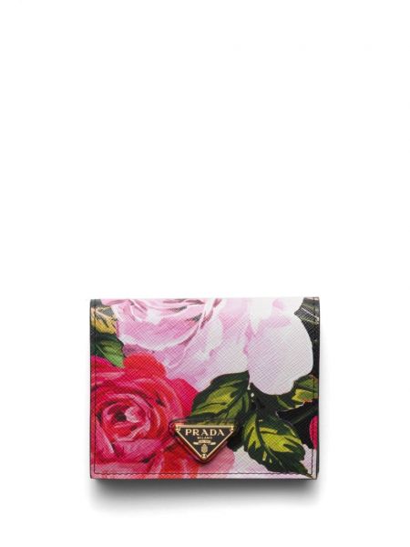 Kožni novčanik s cvjetnim printom s printom Prada