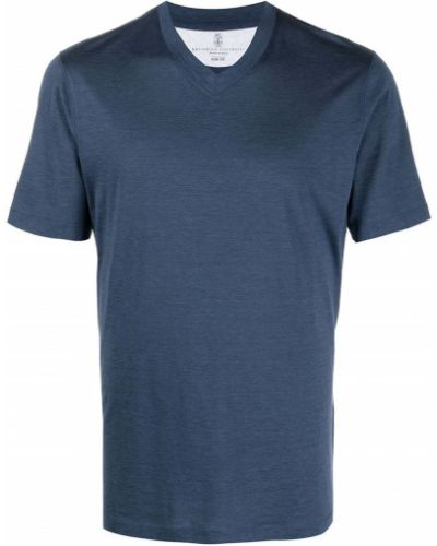 Camiseta con escote v Brunello Cucinelli azul
