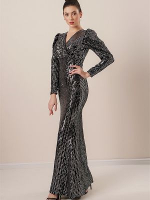 Aksamitna sukienka długa plisowana By Saygı srebrna