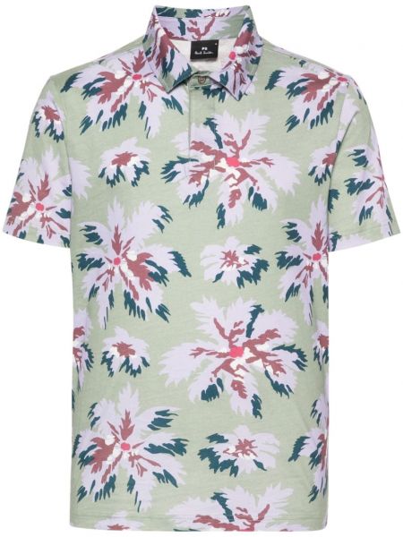 Bombažna polo majica s cvetličnim vzorcem s potiskom Ps Paul Smith zelena