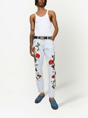 Květinové straight fit džíny s oděrkami s potiskem Dolce & Gabbana