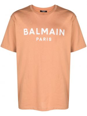 Bavlnené tričko s potlačou Balmain hnedá
