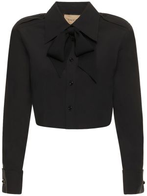 Bavlnená hodvábna košeľa s mašľou Gucci čierna