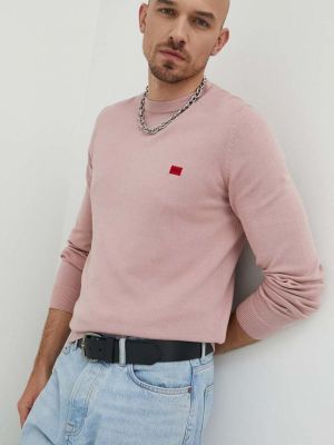 HUGO sweter bawełniany męski kolor różowy lekki