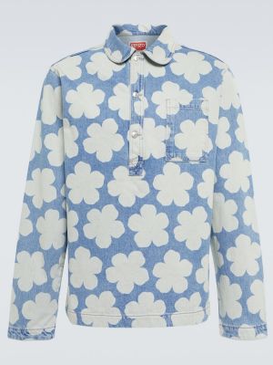 Bodkovaná kvetinová rifľová košeľa Kenzo modrá