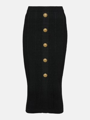 Midi φούστα με ψηλή μέση Balmain μαύρο