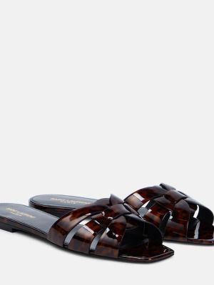 Scarpe piatte di pelle con stampa leopardato Saint Laurent