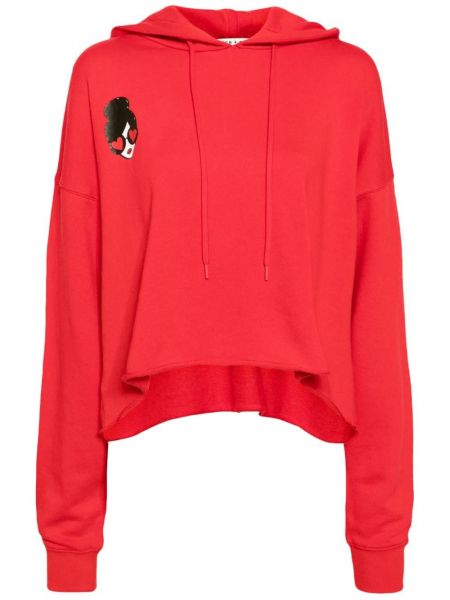 Pamučna hoodie s kapuljačom s printom Alice + Olivia crvena