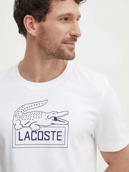 Koszulka z nadrukiem Lacoste beżowa