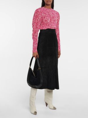 Semišová midi sukňa s vysokým pásom Isabel Marant čierna
