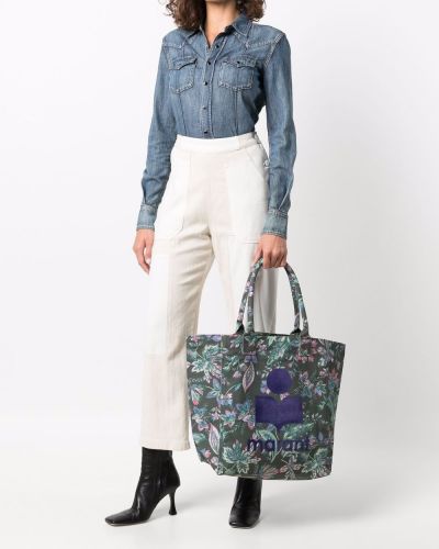 Bolso shopper de flores con estampado Isabel Marant verde