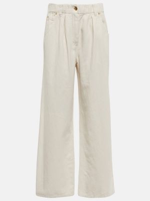 Voľné bavlnené ľanové džínsy Brunello Cucinelli biela