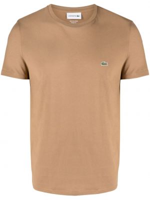 Bavlněné tričko s výšivkou Lacoste hnědé