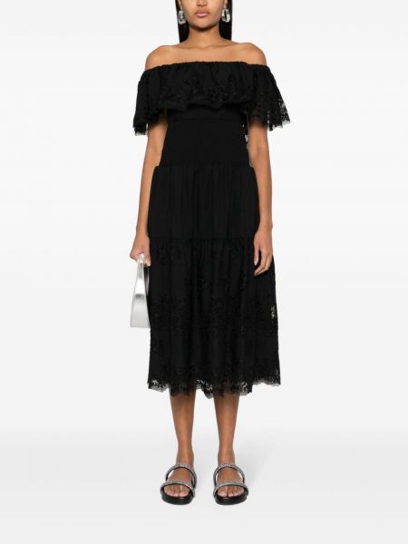 Bavlněné midi šaty Self-portrait černé