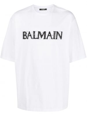 Křišťálové bavlněné tričko Balmain bílé