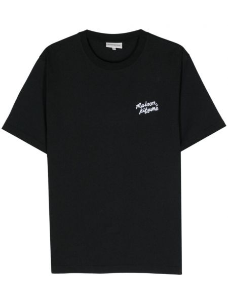 Βαμβακερή μπλούζα με κέντημα Maison Kitsuné μαύρο