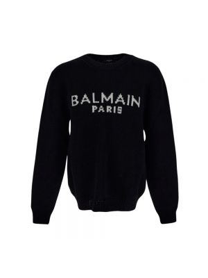 Dzianinowy sweter z nadrukiem z okrągłym dekoltem Balmain czarny