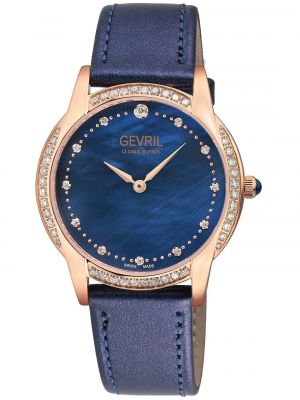 Женские часы Airolo швейцарские кварцевые кожаные 36 мм Gevril синие