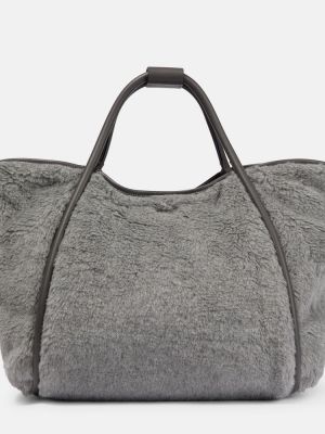 Hodvábna vlnená nákupná taška z alpaky Max Mara sivá