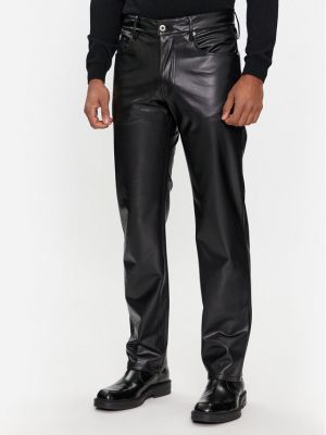Iš natūralios odos kelnės Karl Lagerfeld Jeans juoda