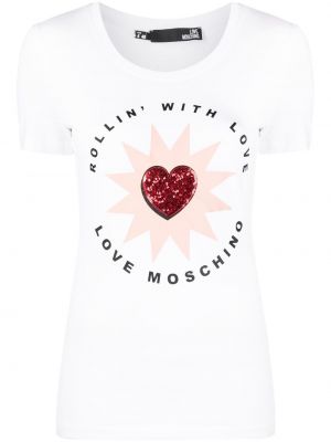 Trykt paljett t-skjorte Love Moschino hvit