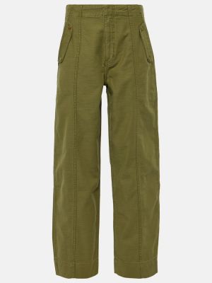 Pantaloni dritti a vita alta di cotone Frame Verde