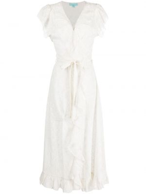 Csipkés fodros virágos ruha Melissa Odabash - fehér