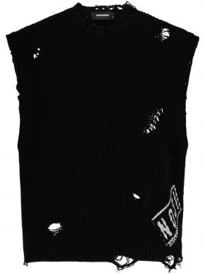 Pletená obnosená vesta s potlačou Dsquared2 čierna