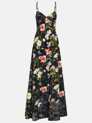 Bombažna dolga obleka s cvetličnim vzorcem Oscar De La Renta