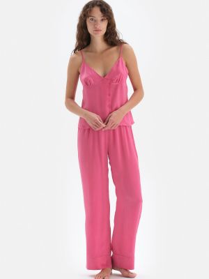 Saténové pyžamo s knoflíky Dagi růžové
