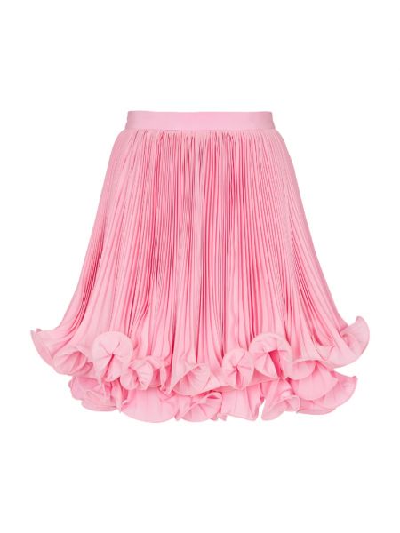 Mini spódniczka z falbankami plisowana z krepy Balmain różowa