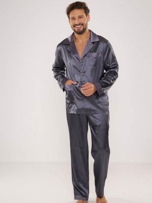 Saténové pyžamo na zip De Lafense šedé