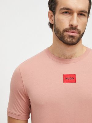 Тениска с дълъг ръкав с апликация Hugo розово