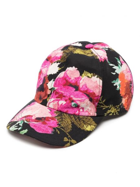 Памучна шапка с козирки на цветя с принт Erdem черно
