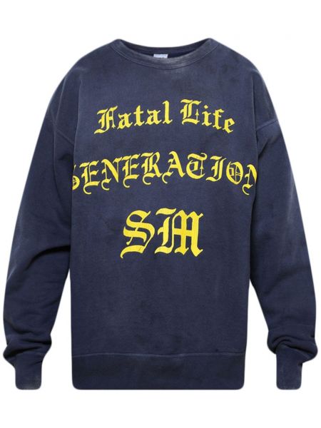 Pamučna dugi sweatshirt s okruglim izrezom Saint Mxxxxxx plava