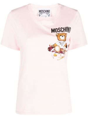 Bombažna majica Moschino roza