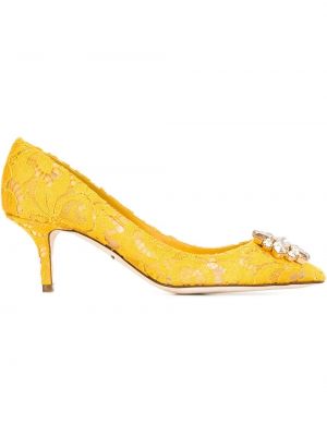 Полуотворени обувки с дантела Dolce & Gabbana жълто