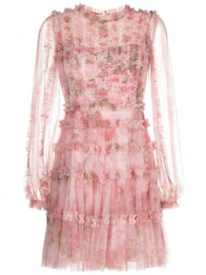Sukienka mini z falbankami tiulowa Needle & Thread różowa
