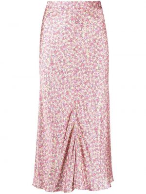 Květinové midi sukně s vysokým pasem na zip For Love & Lemons - růžová