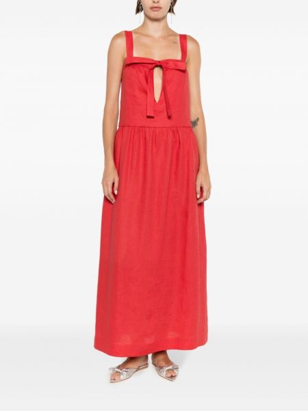 Lněné dlouhé šaty s mašlí Adriana Degreas červené