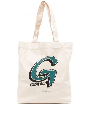 Памучни шопинг чанта с принт Gramicci бяло
