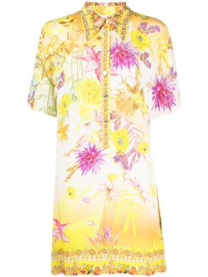 Jedwabna sukienka mini w kwiatki z nadrukiem Camilla żółta