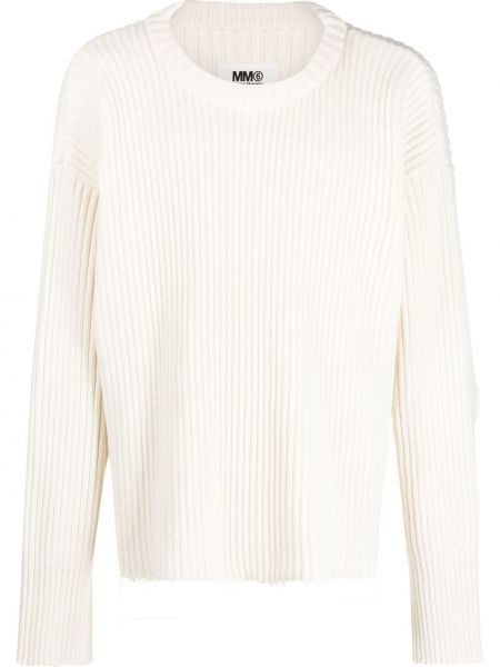 Пуловер с протрити краища Mm6 Maison Margiela бяло