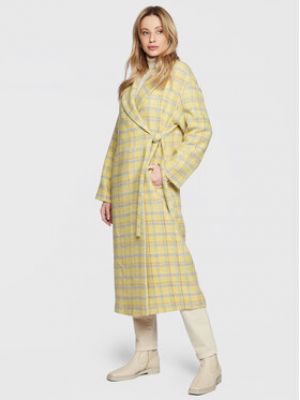 Voľný vlnený priliehavý zimný kabát United Colors Of Benetton žltá