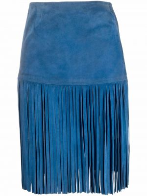 Semišové midi sukně s třásněmi s vysokým pasem Yves Saint Laurent Pre-owned - modrá