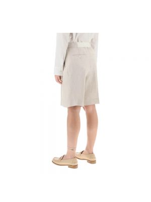Pantalones cortos de cintura alta de lino plisados Agnona beige