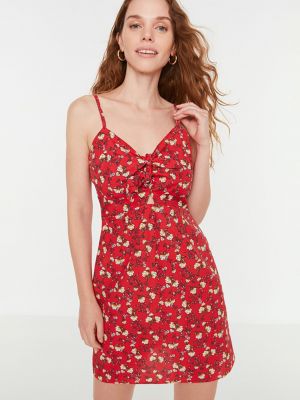 Květinové mini šaty Trendyol červené