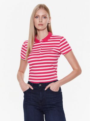 Polo slim à rayures Tommy Hilfiger rose